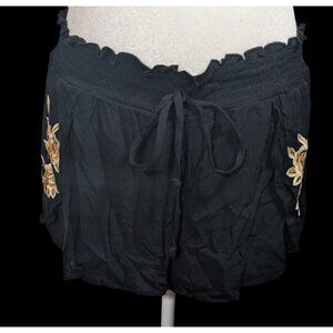 Kendall & Kylie Black Shorts With Gold Floral Embroidery